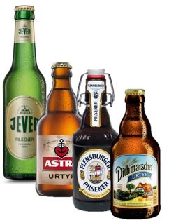 12 Flaschen - Nordisches Bierpaket je 3 Fl. Jever, Astra Urtyp, Flensburger Pils, Dithmarscher Urtyp