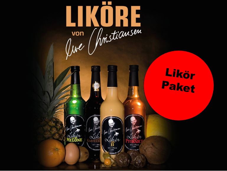 Likör-Paket by Uwe Christiansen 4x 700ml  Kaffee, Litschi, Melone & Pfirsich